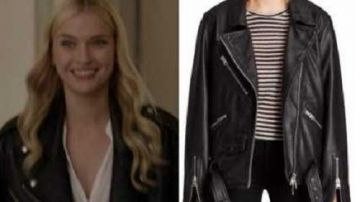 Veste en cuir de motard noir de Camille (Camille Razat) dans Emily à Paris (saison 1 épisode 6)