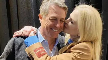 Nicole Kidman wears beige suit jacket by Gucci at "The Undoing" Press Conference at the Four Seasons Hotel on March 09, 2020 in Beverly Hills, California.