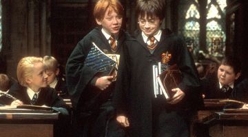 The black wizard's cloak worn by Harry Potter (Daniel Radcliffe) in the film Harry Potter and the Sorcerer's Stone