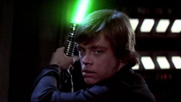 Sable de luz verde de Luke Skywalker (Mark Hamill) en El retorno del Jedi