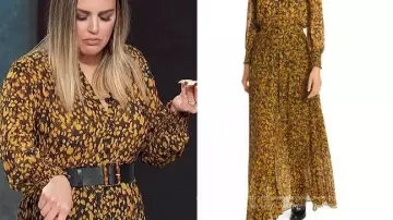 Robe longue mi-transparente orange et noir de Shanon Culiner dans E! News