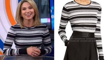 Top à manches longues - colorblock gris blanc et noir porté par (Amy Robach) dans Good Morning America 