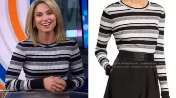 Top de manga larga - colorblock gris blanco y negro usado por (Amy Robach) en Good Morning America 
