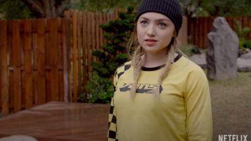 Vans Yellow and Black Long Sleeve Crop Raglan Top of Tory (Peyton List) in Cobra Kai (S03)