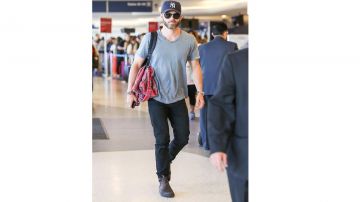 Stainless steel watch worn by Chris Pine at LAX airport on June 20, 2014 in Los Angeles