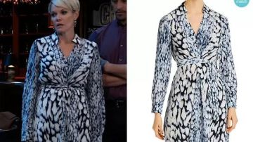 Animal print dress tie &amp; die of Ava Jerome (Maura West) in Central Hospital (S01E01)