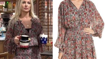 Mini-robe marron fleurie de Sharon Collins (Sharon Case) dans Les feux de l'amour (S01E01)