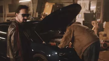 Leather jacket worn by The Janitor (Nico­las Cage) as seen in Willy’s Wonderland movie outfits