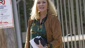 Fringe Suede Jacket worn by Margaret Monreaux (Kim Cat­trall) as seen in Filthy Rich TV show outfits (Season 1 Episode 4)