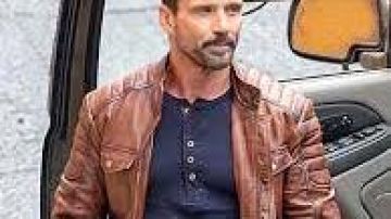 Brown leather jacket worn by Roy Pulver (Frank Grillo) as seen in Boss level movie