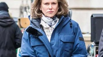 Nicole Kidman Outfits: Canada Goose Blue Parka Coat worn by the actress seen on location for The Goldfinch Movie in Manhattan on March 12, 2018 in New York City