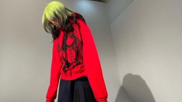 Princess Blurry Hooded Sweatshirt in red worn by Billie Eilish on the Instagram account of @blohsh