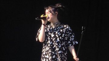 Printed T-shirt and Short set worn by Billie Eilish performing at the Tinderbox Festival at Odense, Denmark on June 27, 2019