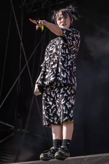 Printed T-shirt and Short set worn by Billie Eilish performing at the Tinderbox Festival at Odense, Denmark on June 27, 2019