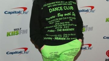 Left Hand LA Sweat pants in green worn by Billie Eilish at arrivals for KIIS FM's iHeartRadio Jingle Ball 2019 at Inglewood, California on December 6, 2019 