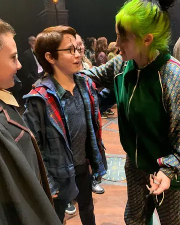 Gucci Track jacket worn by Billie Eilish backstage at "Harry Potter and The Cursed Child, Parts 1 & 2" on Broadway at The Lyric Theatre on September 29, 2019