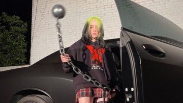 Blohsh An­gel Hood­ie in black worn by Billie Eilish on the Instagram account of @Blohsh