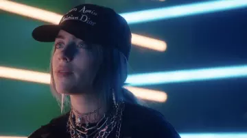 Chinatown Market “Born Again Christian Dior” Hat Cap worn by Billie Eilish in Billie Eilish Talks Baking & Performs 'you should see me in a crown' Live @ SXSW | Uber Eats YouTube video