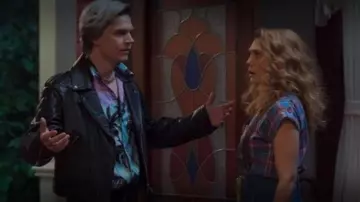 Hawaiian tropical palm printed shirt worn by Pietro (Evan Peters) in WandaVision TV show wardrobe (Season 1 Episode 5)