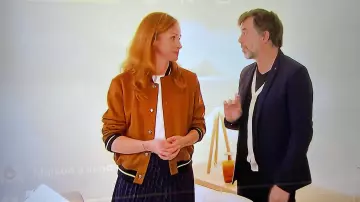 The Zara suede teddy bomber worn by Sophie Ferjani in the show House for sale