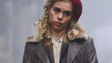 Leather coat worn by Suzie Pickles (Billie Piper) in I Hate Suzie (Season 1 Episode 3)