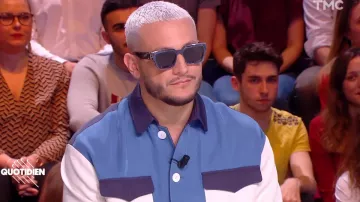 DJ Snake wears a blue jacket with panels from Sean Suen on the February 13, 2020 show Quotidien