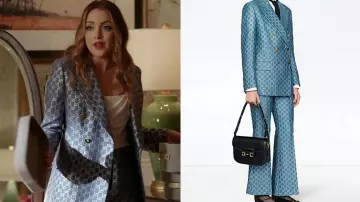Blazer à logos Gucci porté par Fallon Carrington (Elizabeth Gillies) dans Dynastie (S04E01)