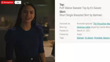 Top à manches bouffantes porté par Veronica Lodge (Camila Mendes) dans Riverdale (S05E10)