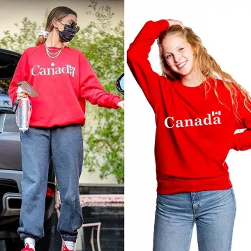 Canada Red Graphic Unisex Crewneck Sweatshirt of Hailey Baldwin on the Instagram account @khantdesigns