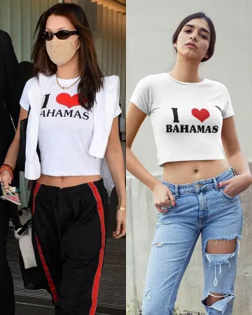 I Love Bahamas Crop T-Shirt of Bella Hadid on the Instagram account @khantdesigns