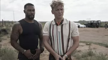Madcap England polo shirt in birch worn by Dieter (Matthias Schweighöfer) in Army of the Dead