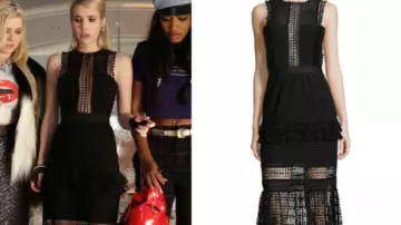 Self Portrait Sleeveless Mesh Ruffle-Trim Midi Dress. worn by Chanel Oberlin (Emma Roberts) in Scream Queens (S01E12)