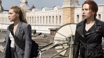 Grey Blazer worn by Yelena Belova (Florence Pugh) in Black Widow movie wardrobe
