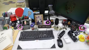 Little Owl Figurines on the desk of Jake Peralta (Andy Samberg) in Brooklyn Nine-Nine 