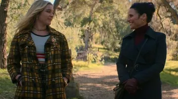 Yellow Plaid Tartan Coat worn by Ye­le­na Belo­va (Florence Pugh) as seen in Black Widow movie outfits