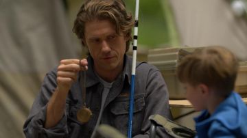 Patagonia shirt in grey worn by Adam (Aaron Tveit) as seen in American Horror Stories (S01E06) TV series