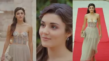 El vestido de noche Douze Studio de Eda Yildiz (Hande Erçel) en Sen Çal Kapimi (S01E13)