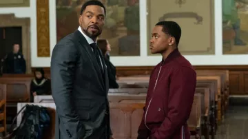 Burgundy tracksuit jacket worn by Tariq St. Patrick (Michael Rainey Jr.) in Power Book II: Ghost (S01E01)