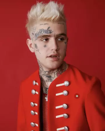 Burberry Red Ceremonial Jacket worn by Lil Peep on the Instagram account of @lilpeepstagram_