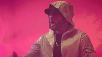 Satisfy Silver jacket worn by Eminem from his clothes wardrobe in Good Guy music video feat. Jessie Reyez