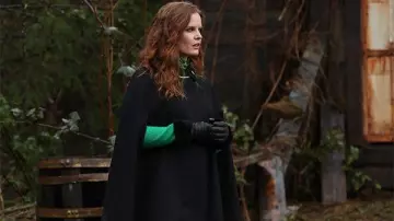 The black cape worn by Zelena (Rebecca Mader) in the series Once Upon a Time (Season 6 Episode 18)