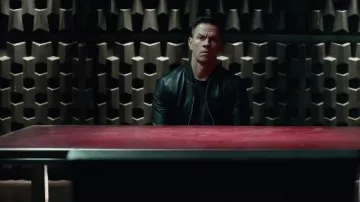 Black bomber jacket worn by Evan McCauley (Mark Wahlberg) as seen in Infinite movie
