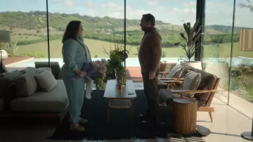 Chanel Wood and Cork Beige Logo Platform Slides worn by Frances Welty (Melissa McCarthy) as seen in Nine Perfect Strangers (S01E05)