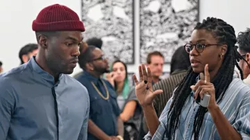 The blue shirt without a collar worn by Anthony McCoy (Yahya Abdul-Mateen II) in the movie Candyman