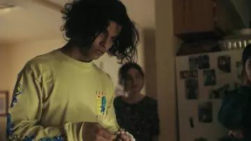 Obey The Rhythm 2 long sleeve Tee worn by Bear (D'Pharaoh Woon-A-Tai) as seen in Reservation Dogs Tv series (S01E04)