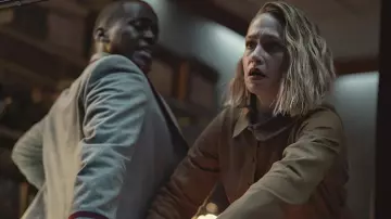 Shirt jacket worn by Hope Haddon (Jemima Kirke) as seen in Sex Education TV series (S03E07)