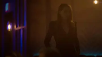 Jonathan Simkhai Metallic Puff-Sleeve Wrap Dress worn by Tess Van De Berg (Jamie Clayton) in The L Word: Generation Q wardrobe (S02E03)