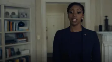 Theory Carissa Blazer in Good Wool in navy worn by Kate Sacker (Condola Rashad) as seen in Billions TV series (S05E11)