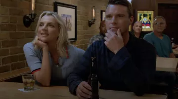 Banana Republic Ribbed Polo Sweater in blue worn by Sylvie Brett (Kara Killmer) as seen in Chicago Fire TV series outfits (Season 10 Episode 2)