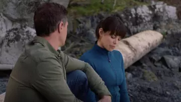 Lululemon Define Jacket in cyprus blue worn by Abby O'Brien-Winters (Meghan Ory) as seen in Chesapeake Shores TV series outfits (Season 5 Episode 2)